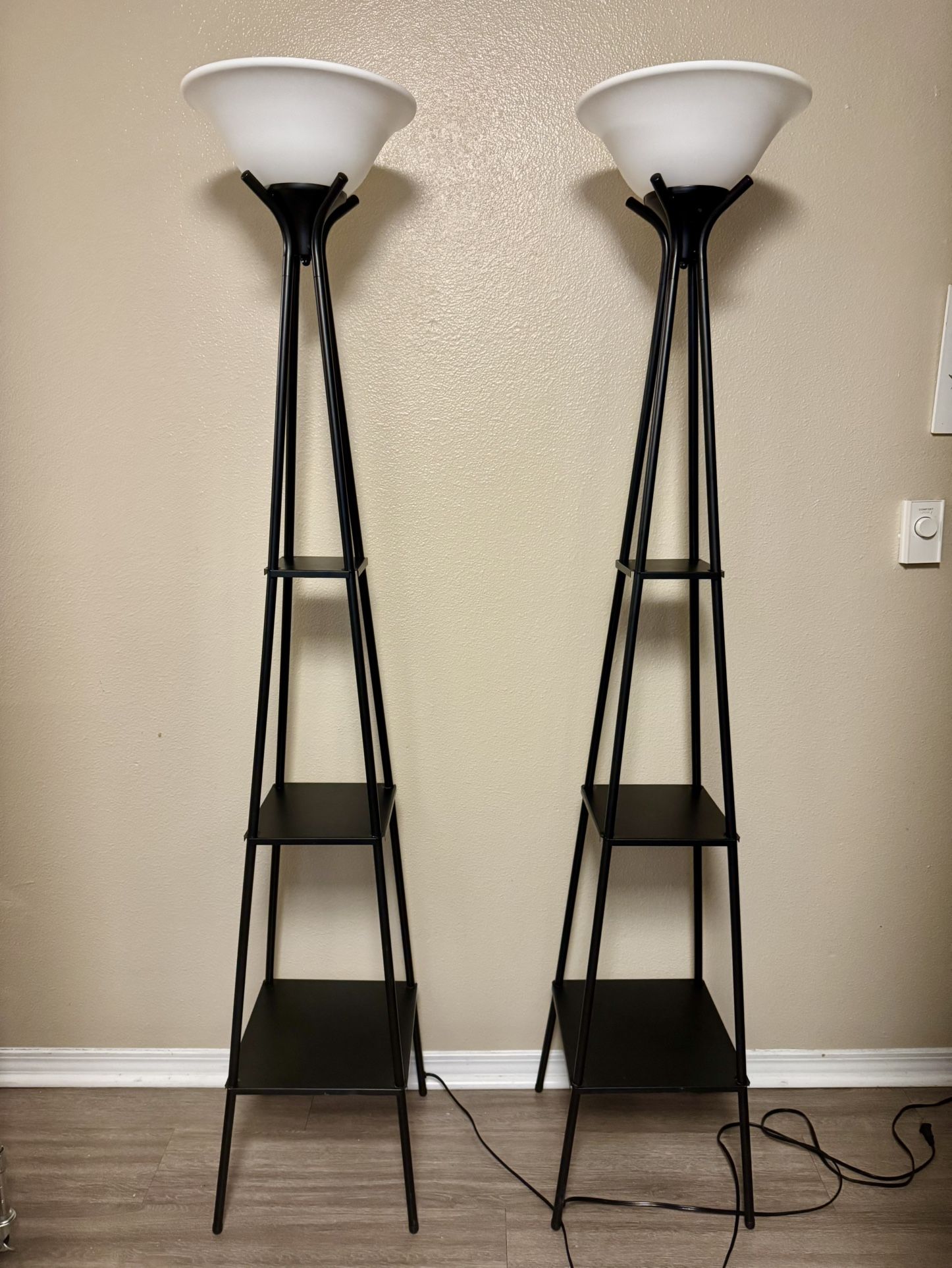Set of Two Floor Lamps with Shelves