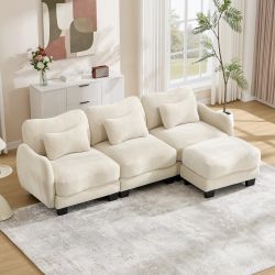 Rosedale 101" Modular L-Shaped Curve Design Sectional Sofa with Ottoman