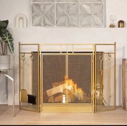 Barton 48" Fireplace Screen Fire Spark Guard Hinged Doors With Fireplace Tools SKU: 96324