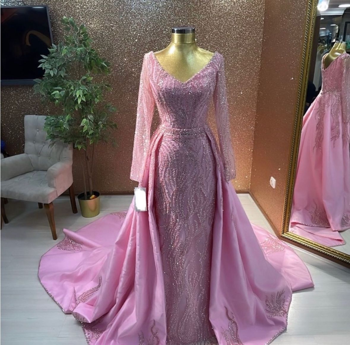 BRAND NEW Custom Modest Pink Couture Overskirt Gown
