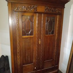 Antique Wardrobe Closet Stained Glass
