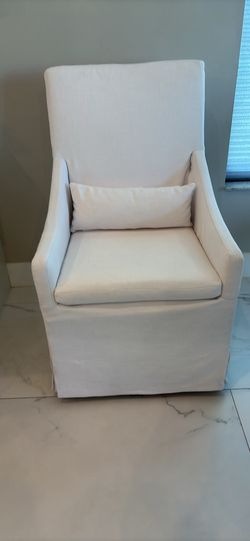 Restoration Hardware Belgian slip covered slope arm dining chair