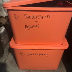Two Bins Of Female sweatshirt, sweatpants, and pajamas also size small to medium
