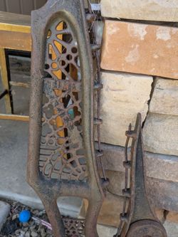 Antique Victorian Cast Iron Bench Ends – Thos. Kane & Co – Pat Jan 1876 – “AIM HIGH”