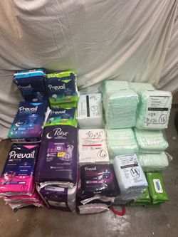 LOTS of NEW pads, briefs, poise, incontinence Bariatric pads, prevail, bed pads, maxsorb, XL wipes