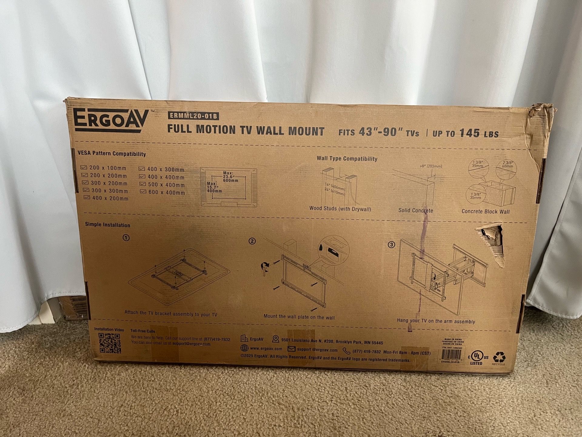 NEW ErgoAV Heavy Duty Full Motion TV Mount Fits 43-90” TVs