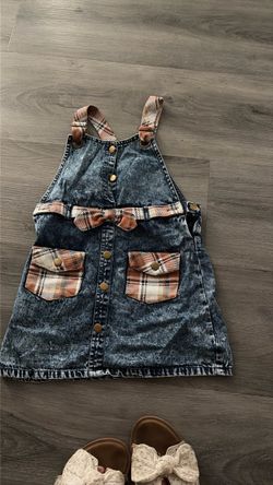 Girl Plaid Denim Pinafore Dress