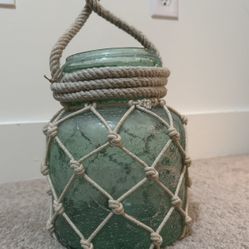 Rustic Hanging Mason Nautical Jar Creative Rope Net Dry Flower Glass Vase with Handle 6.5 Inch