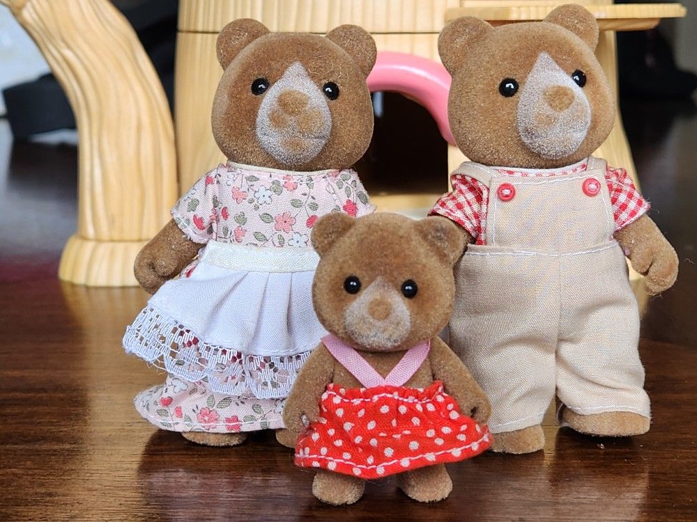 Vintage Sylvanian Families Brown Bear Family (Calico Critters)