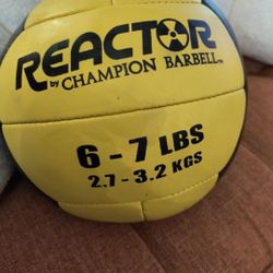 Reactor by Champion Barbell medicine ball. This particular ball is yellow and weighs 6-7 lbs