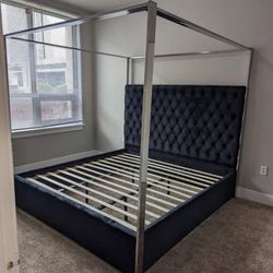 Canopy Bed Velvet Fabric & Chrome Trim