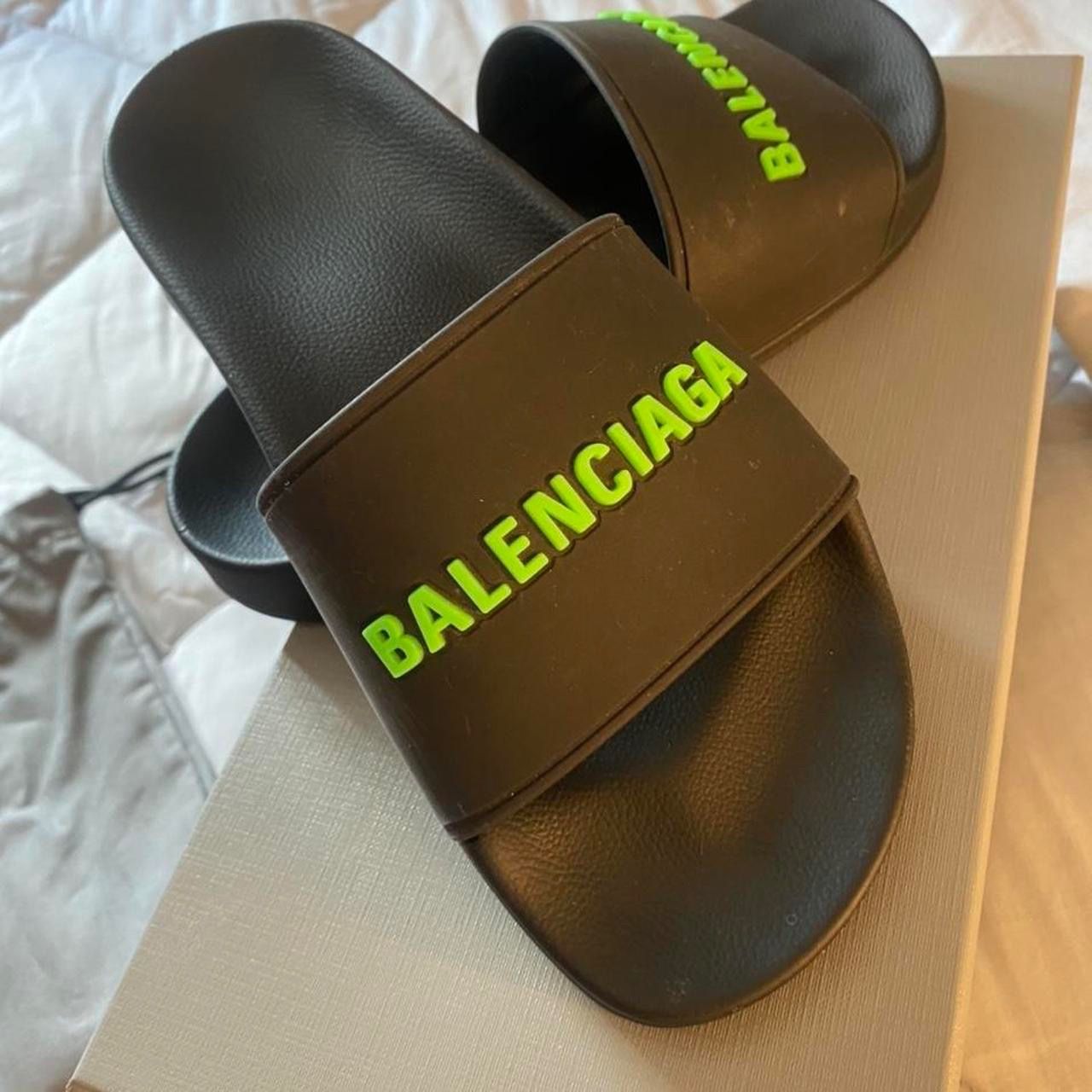 Balenciaga Black and Green Slides Balenciaga Pool Slide Black Fluo Green (Women main image 3
