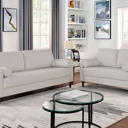 Brand New Off White Mid Century Modern Style Sofa & Loveseat 