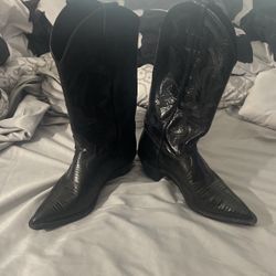 Justin’s Genuine Black Lizard Pointed Toe Boots