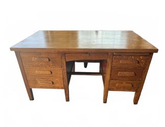 Vintage Mission Style Quarter Sawn Tiger Oak Executive Desk Solid Wood Craftsman Antique Office