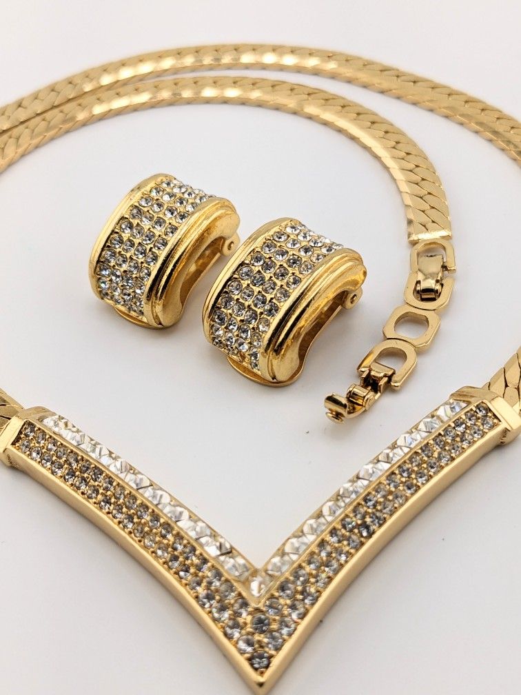 AUTHENTIC RARE VINTAGE Christian Dior Rhinestone Necklace & Earrings Set