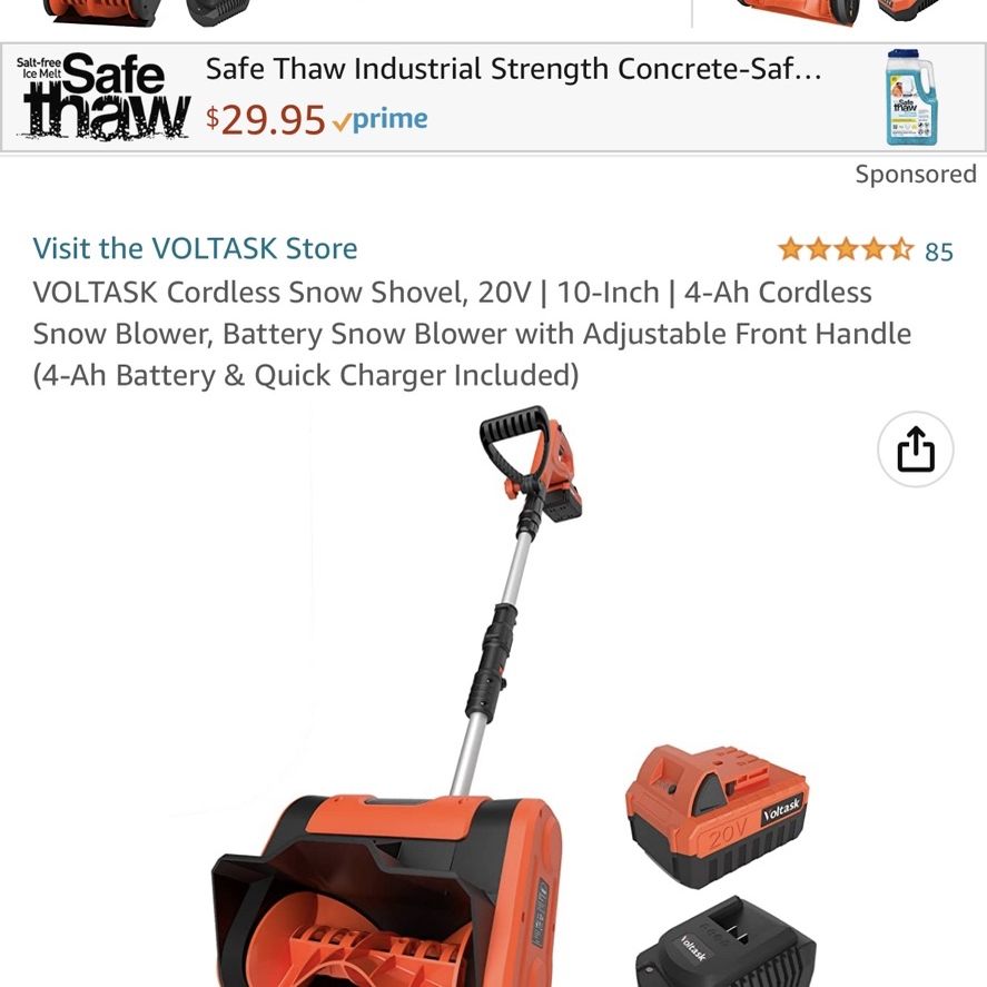 VOLTASK Cordless Snow Shovel, 20V, 12-Inch