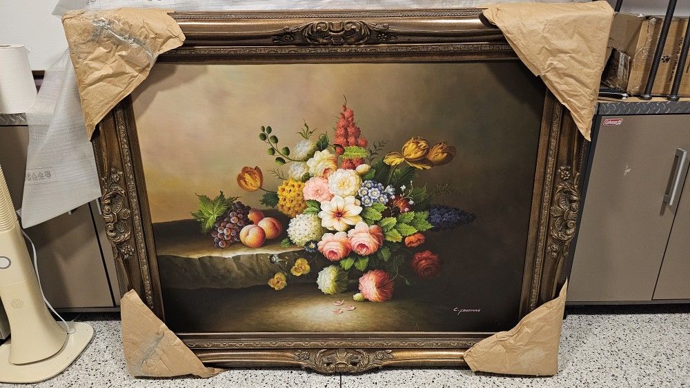 Still Art Oil Painting Signed 36x48 Gorgeous