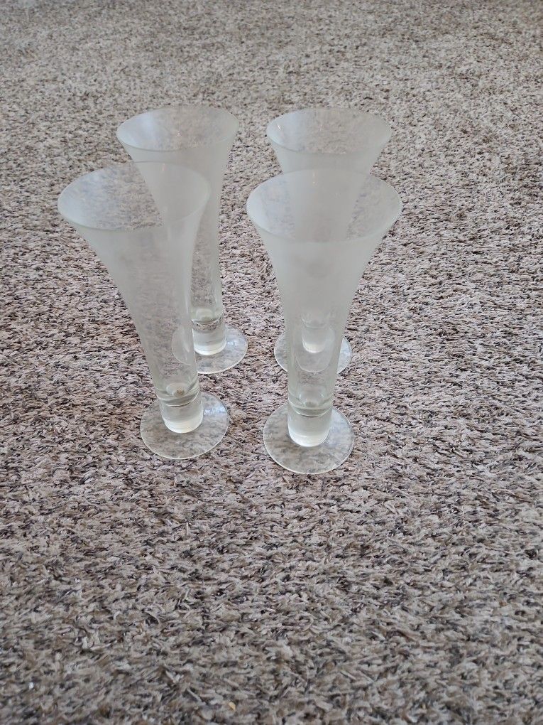Set Of 4 Clear Glass Tall Vases