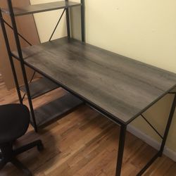 Desk With Shelves/ Wood And Metal/ Gray And Black