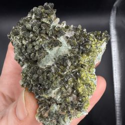 Epidote Crystal Cluster on Quartz Mineral