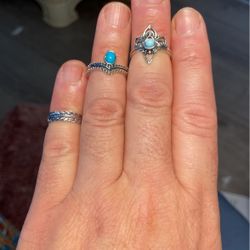 Cute Silver Metal Rings With Turquoise Color Stone