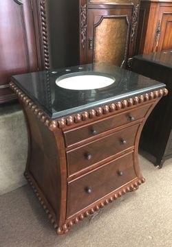 30” Solid Wood Bathroom Sink Cabinet with 3cm Granite and Matching Mirror
