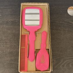 Vintage Child Pink Butterfly Vanity Set Comb Brush Mirror Original Box