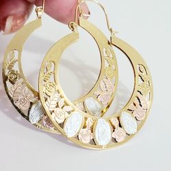 14k Gold Plated Virgen Mary Hoops 
