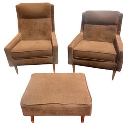 Pair of Mid-Century Modern Danish 50s Lounge Chairs + Ottoman – $400 (Long Beach)