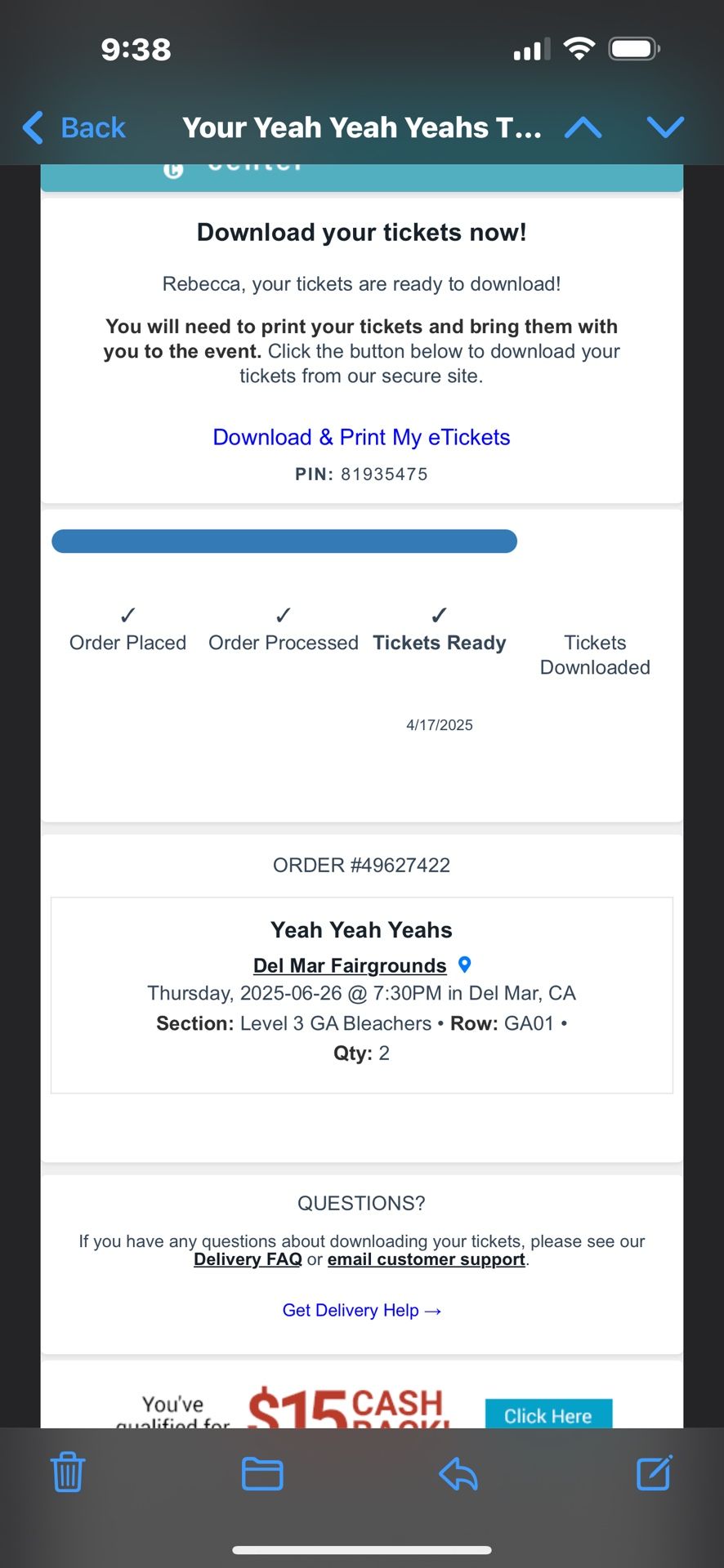 YEAH YEAH YEAHS 2 CONCERT TICKETS