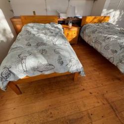 Two Solid Wood  Twin Beds