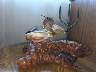 Vintage Mid-Century Modern Metal Birds on Driftwood Sculpture – Coastal Decor