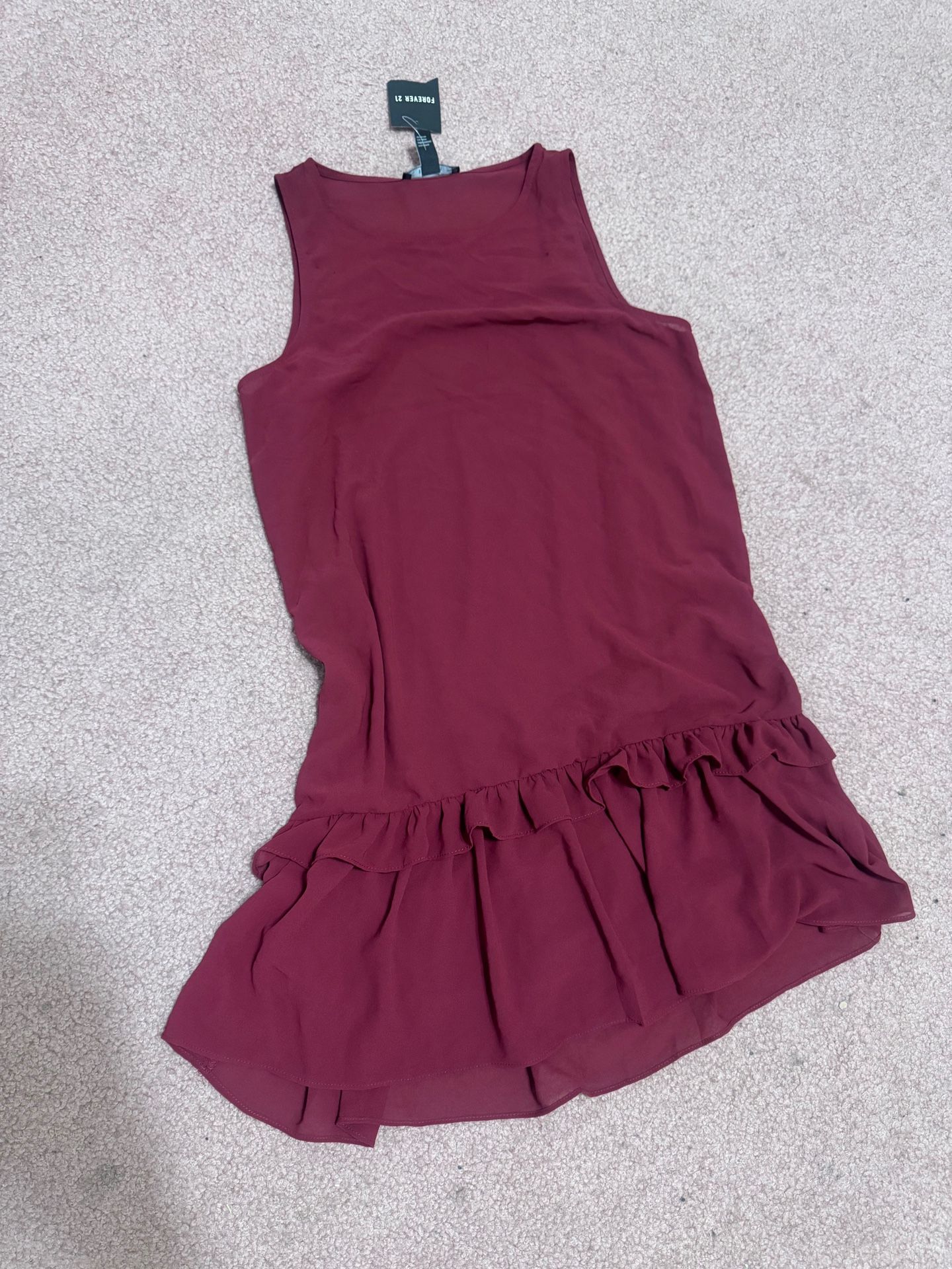 New small Burgandy sleeveless tank top dress ruffle short forever 21