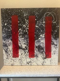 Black & Red Abstract Geometric Canvas Art – 36” x 36”