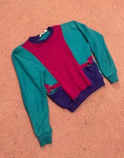 Vintage medium 80s retro work out sweater sweatshirt top outfit teal shirt