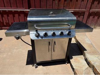 Charbroil 4 burner grill with side burner.