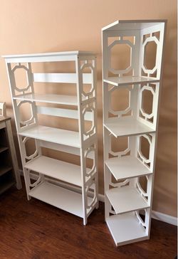 White Geometric Fretwork Bookshelf and Corner Shelf Set