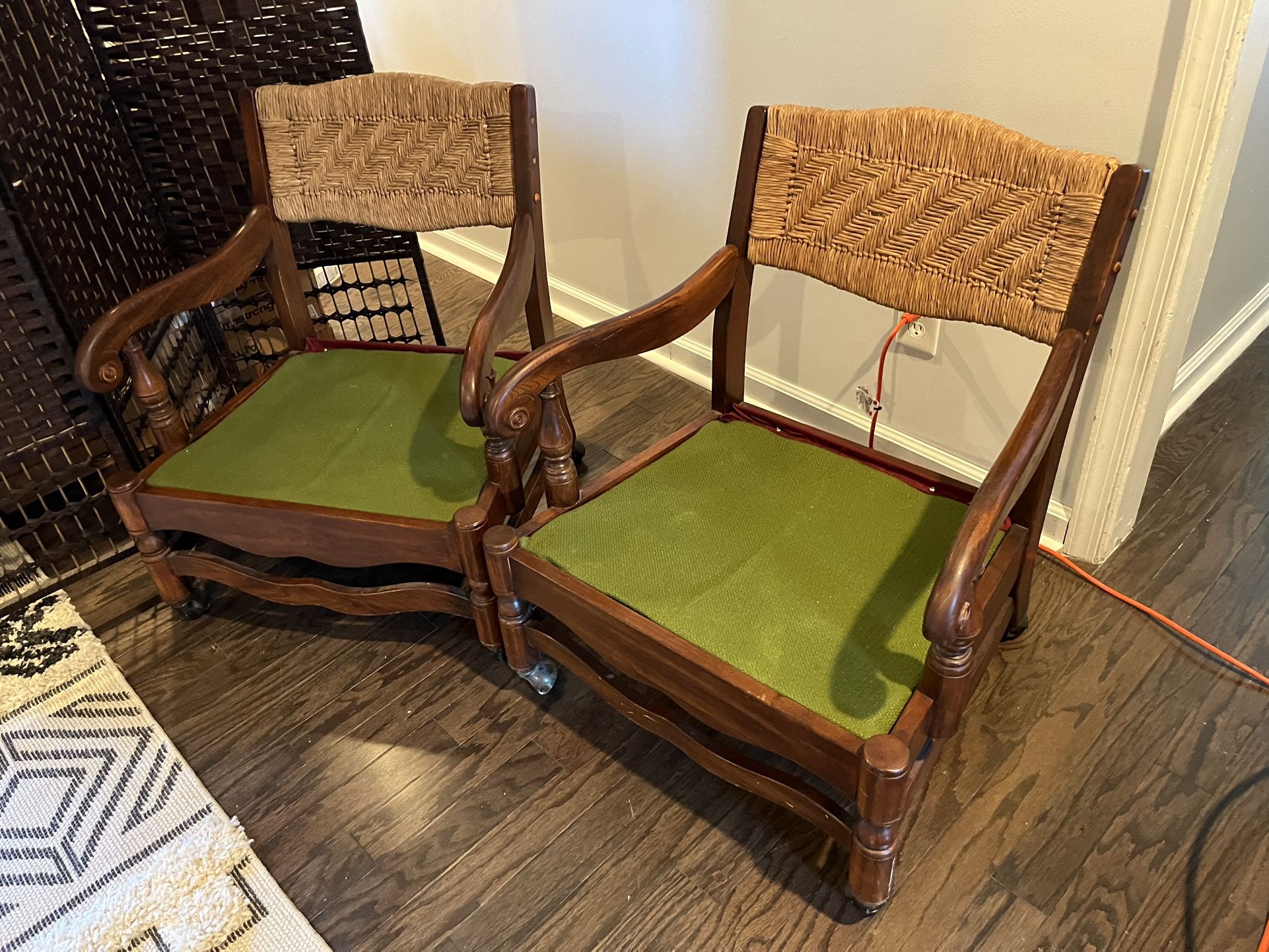 Cane And Cherry Chair Set On Casters