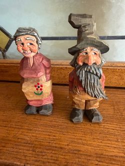 Gubbe Gumma  Carvings Hand Carved Wooden Hillbillies - Signed RW