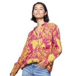 NWT The Kit Women's Botton Down Shirt Citrus Swirl top long sleeve top size XS extra small Blouse