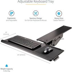 StarTech Height Adjustable Keyboard and Mouse Tray 10" x 26" Black KBTRAYADJ2