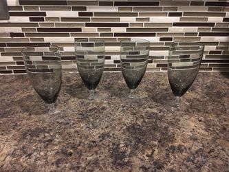 MINT!! 1962-1982 Fostoria Debutante Gray Crystal Tulip Wine Goblets (set of 4)