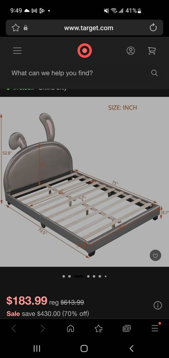 Full Size Upholstered Platform Bed, Gray