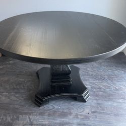 48” Round Dining Table - Black Wooden Pedestal Table