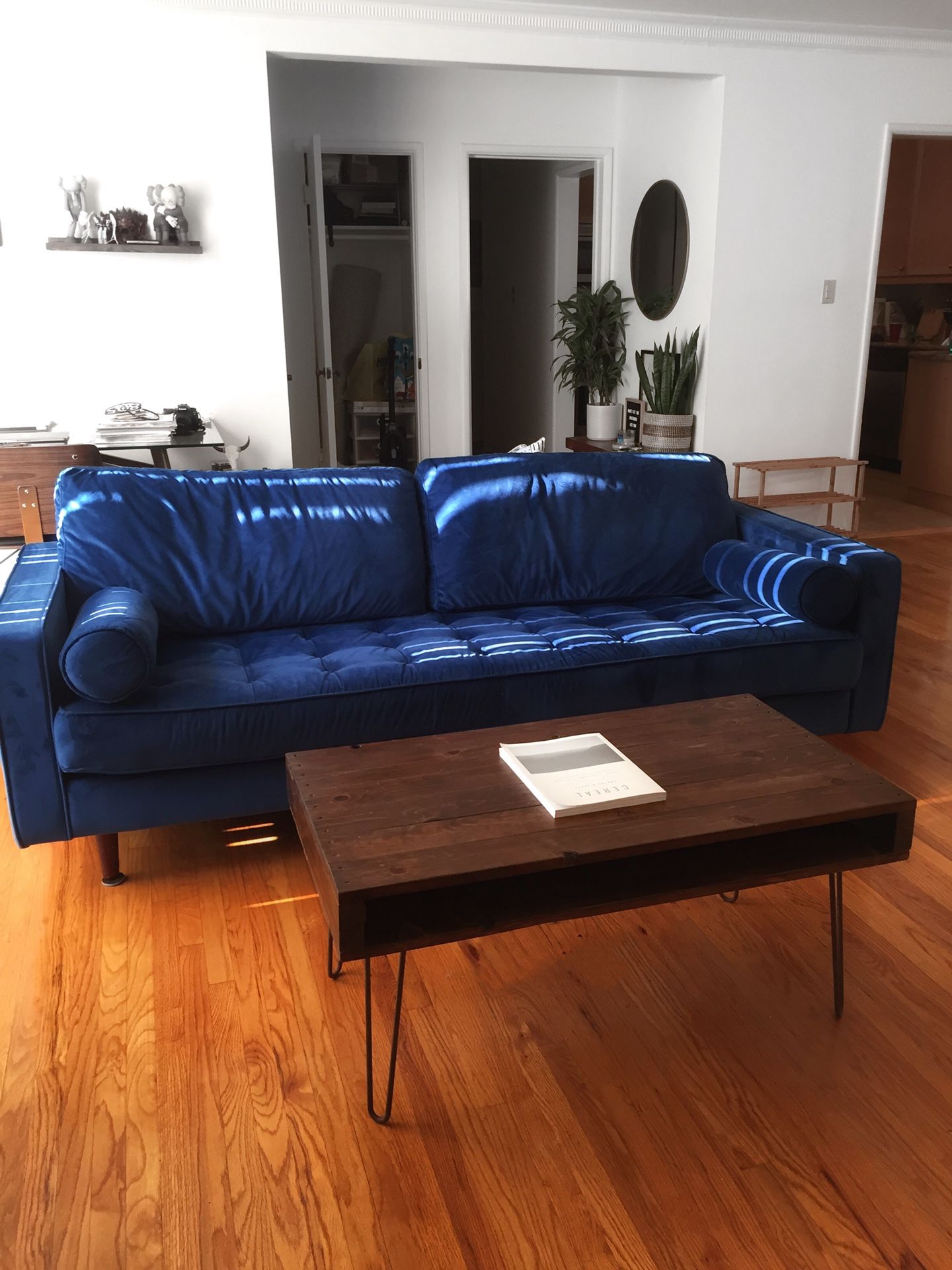 Blue Velvet Mid Century Modern Couch