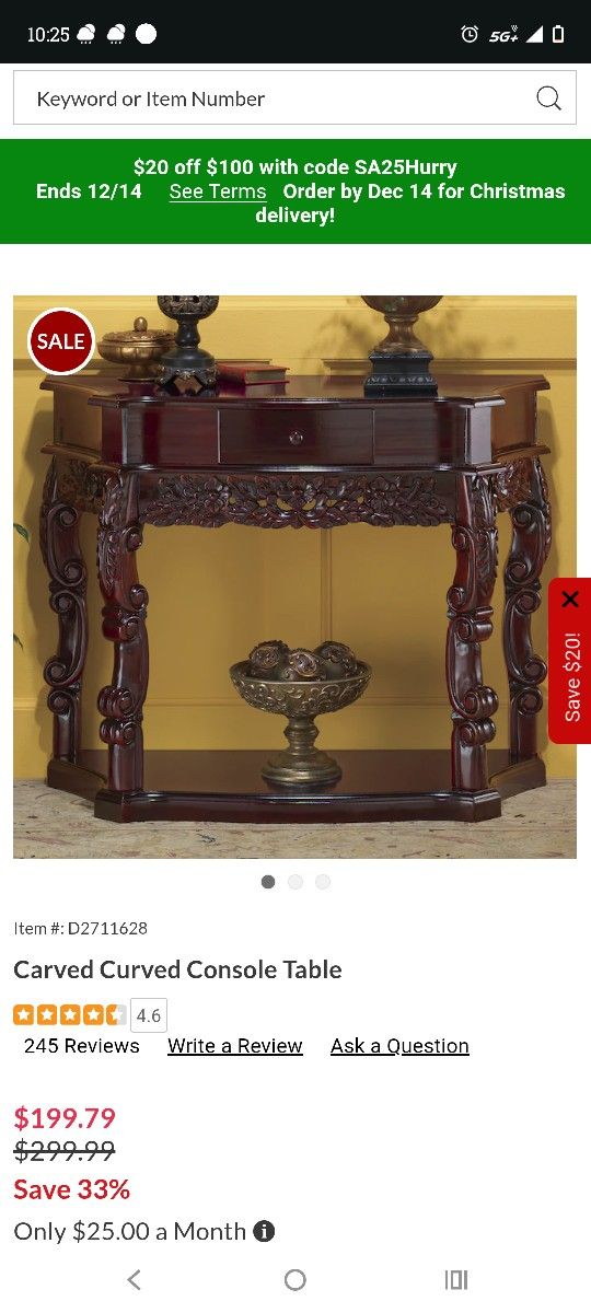 Carved Mahogany Wood Table Console Brand New In Box
