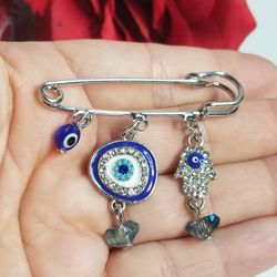 Turkish Evil Eye Hamsa Hand Of Fatima Mashallah Steel Pendant Pin Brooch