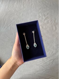 Swarovski Crystal Sparkling Linear Pierced Earrings, Aqua Rhodium Plated