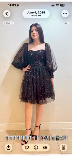 Black and gold Sparkle Starry Tulle Dress,Puffy Sleeve Prom, Formal Evening